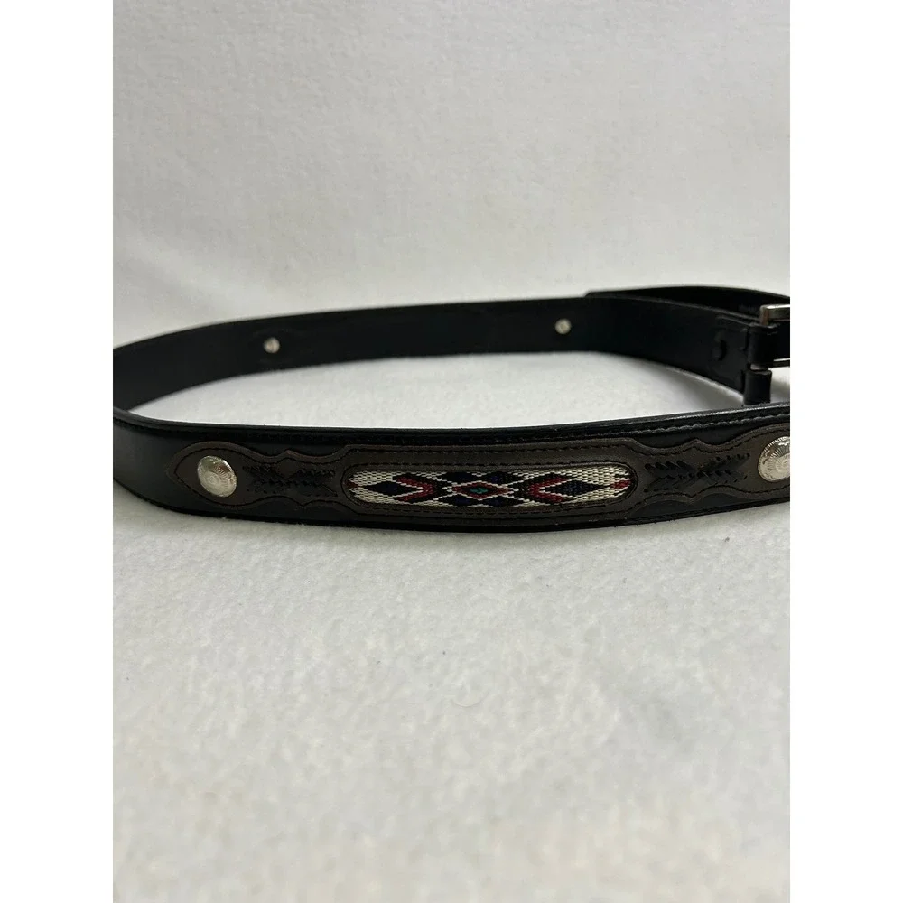 Western Cowboy Genuine Leather Mens 42 Black Woven Inlay Concho Belt Artec